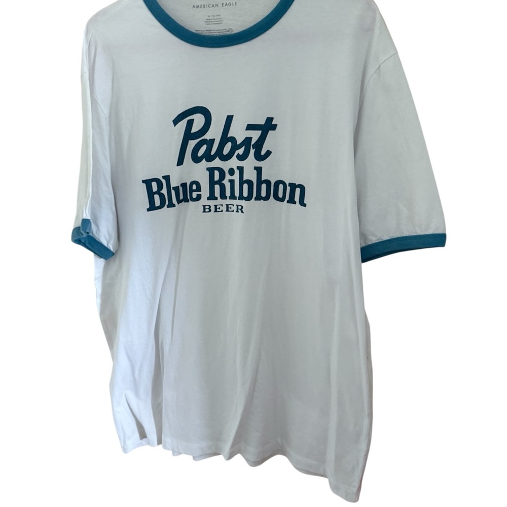 White T-Shirt with Blue Trim